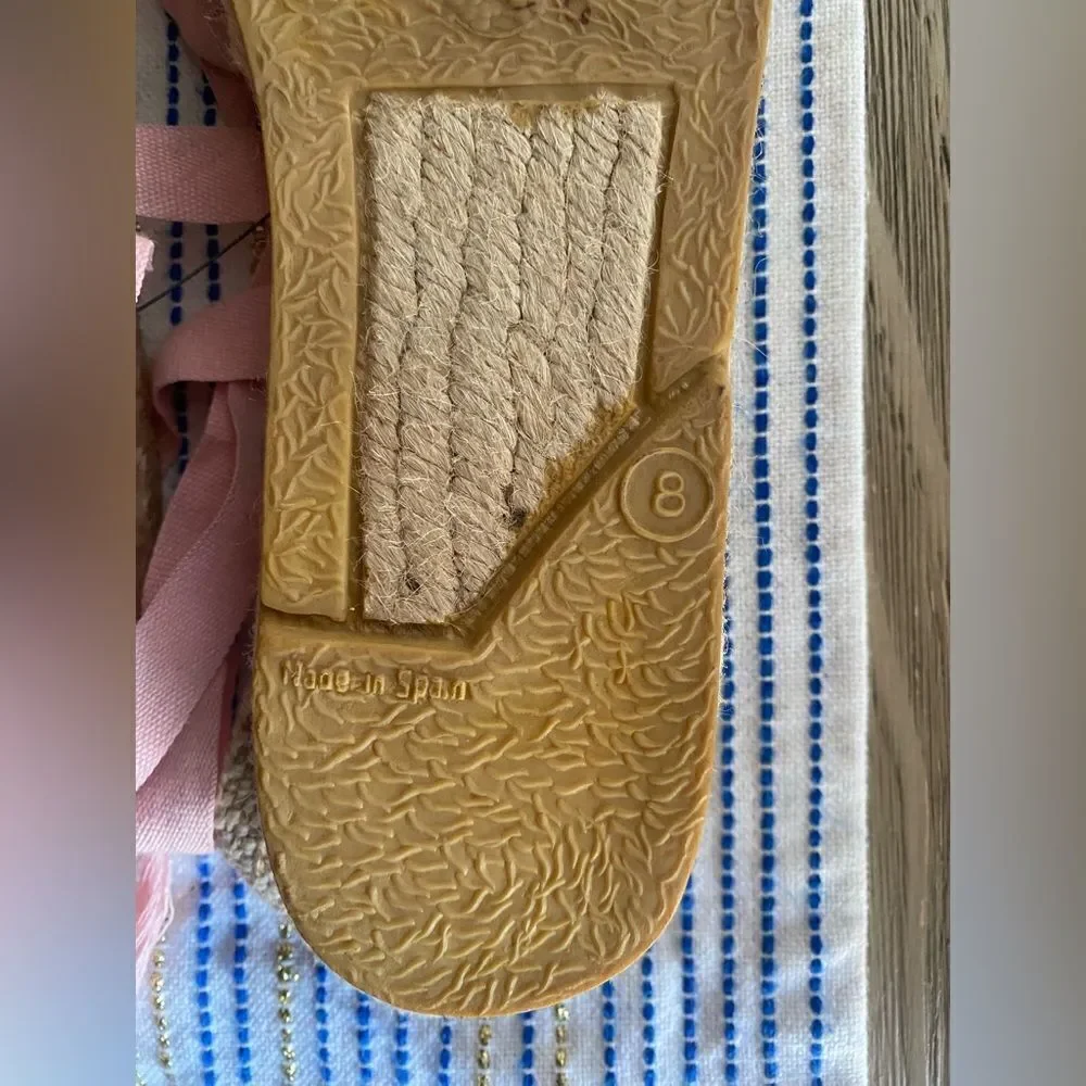 Tory Burch Womens Espadrilles size 8 Navy /pink Ankle Wrap Woven Natural NEW